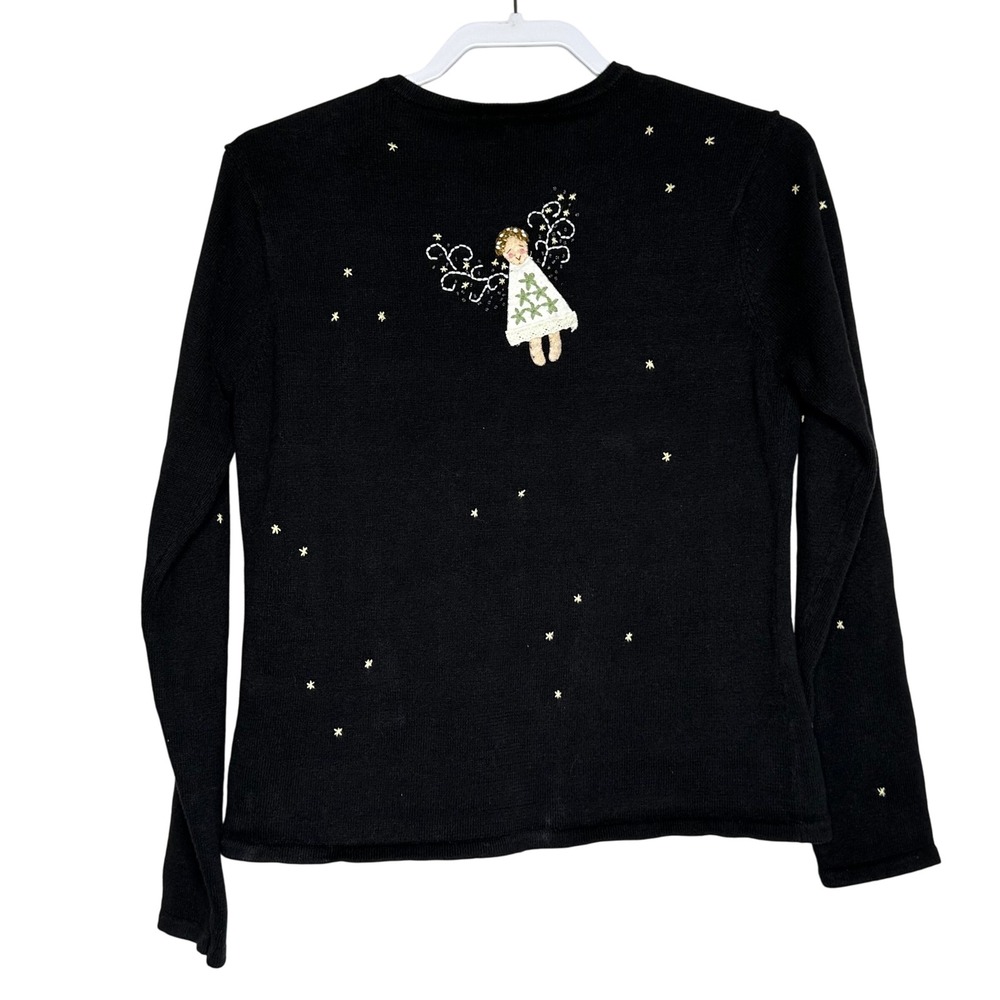 Carroll Reed Black Angel Embroidered Knit Button Cardigan cottagecore - Picture 3 of 4